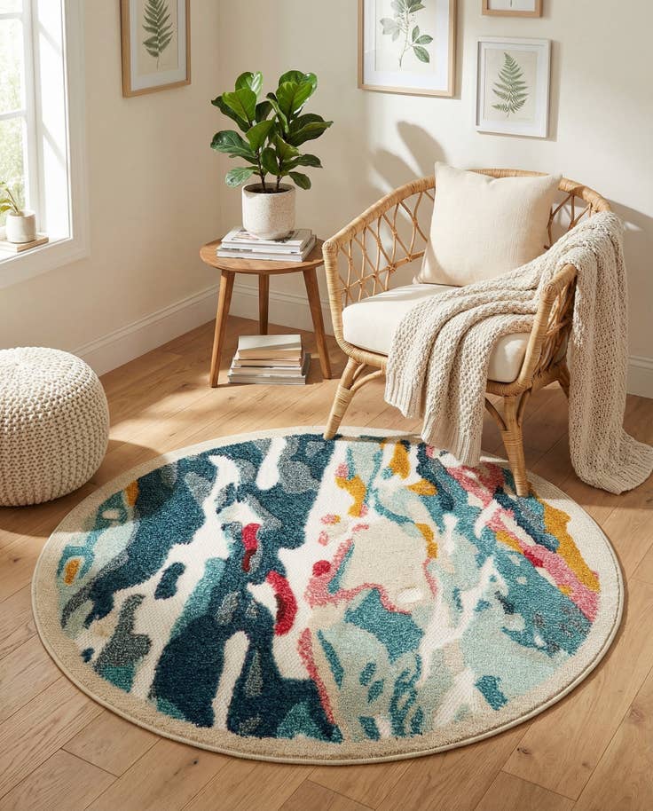 3x3 Rug Examples Multicolor 3' x 3' Washable Casablanca Indoor / Outdoor Round Rug ...