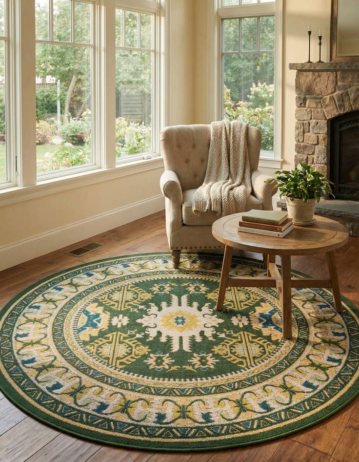 Detail image of 7' 10 x 7' 10  Washable Baja Indoor / Outdoor Round Rug