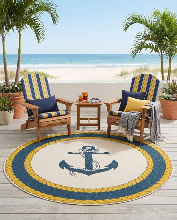 7' x 7' Easy-Clean Coastal Indoor / Outdoor Round Rug