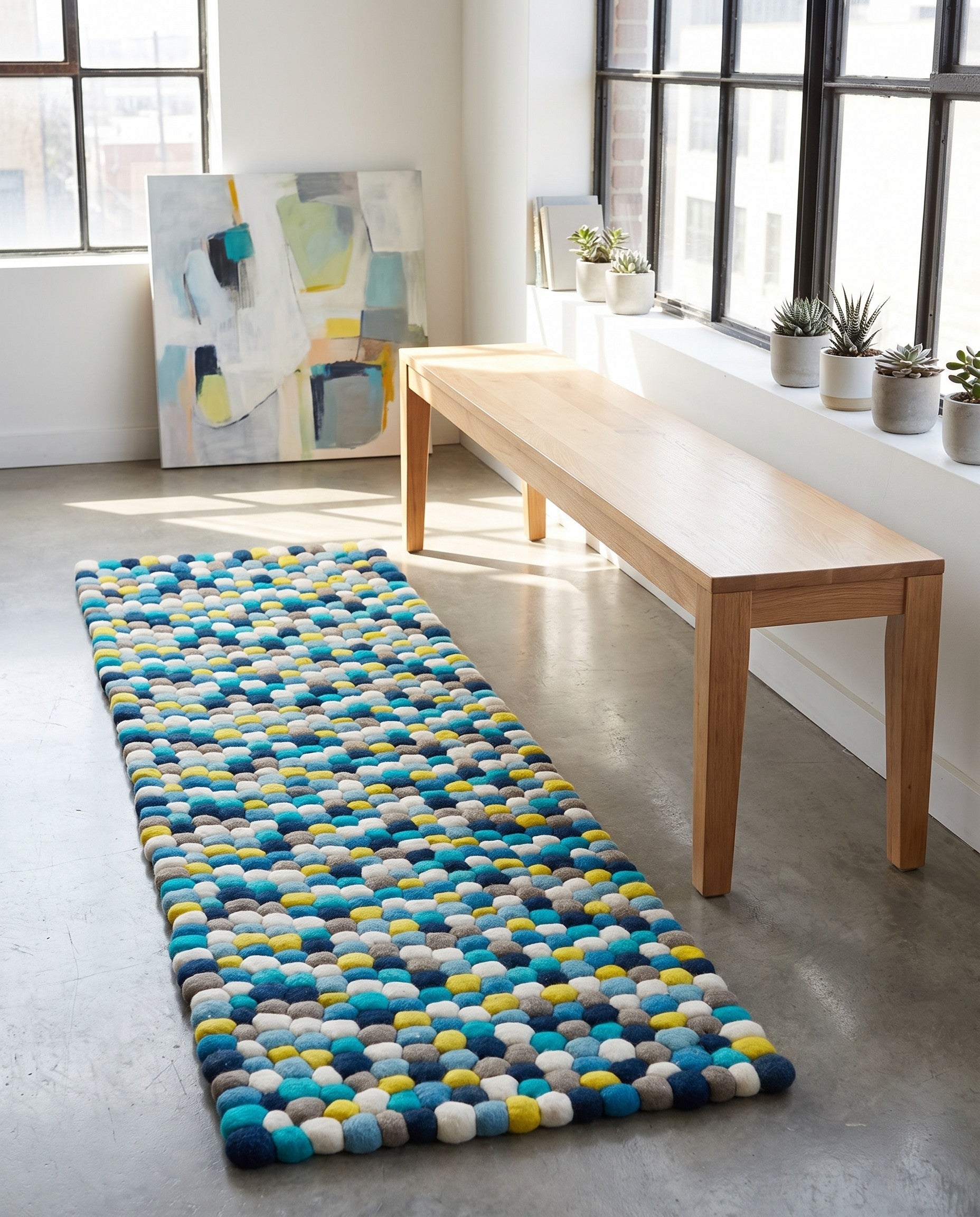2' x 6' 1 Felt Ball Wool Runner Rug