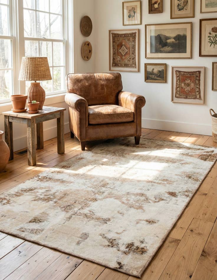 Detail image of 3' 8 x 7'  Hand Knotted Ultra Vintage Persian Wool Rug