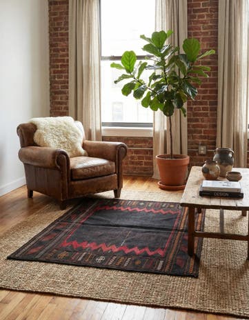 3' 9 x 4' 3 Hand Woven Kilim Modern Wool Square Rug