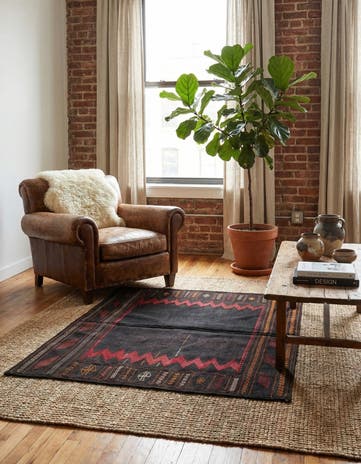 3' 9 x 4' 3 Hand Woven Kilim Modern Wool Square Rug