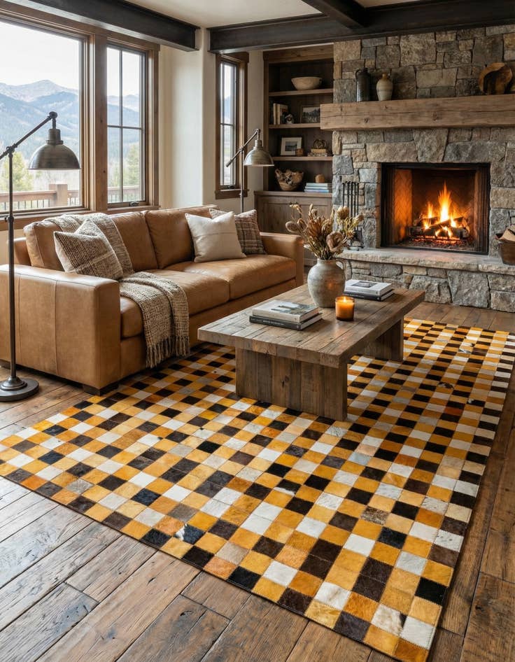 Detail image of 5' 2 x 8' 1 Cowhide Stocks Rug