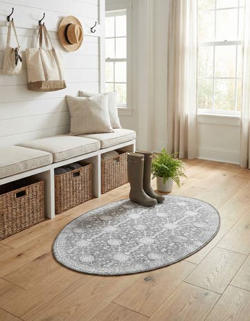 Gray Washable Timeless Oval Rug
