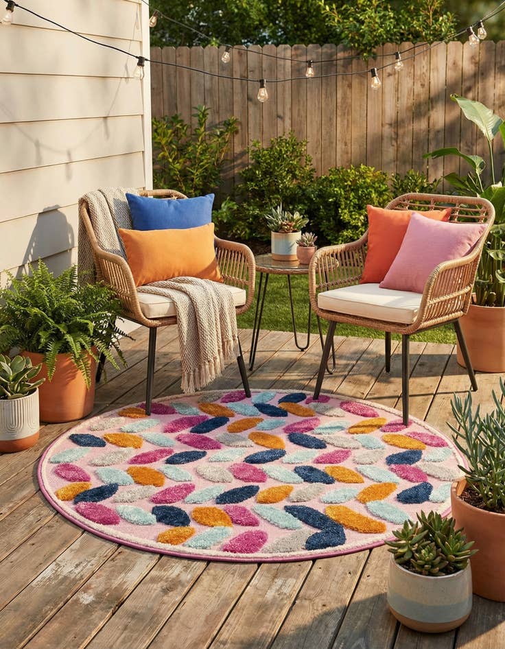 Detail image of 3' 3 x 3' 3  Washable Aruba Indoor / Outdoor Round Rug