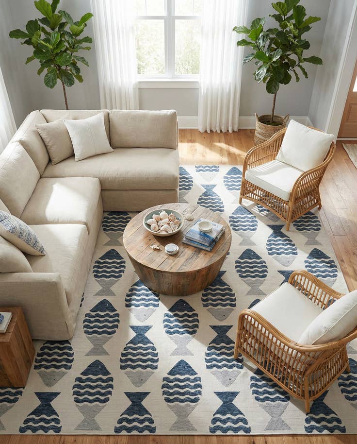 Detail image of 13' x 13' Easy-Clean Coastal Indoor / Outdoor Square Rug