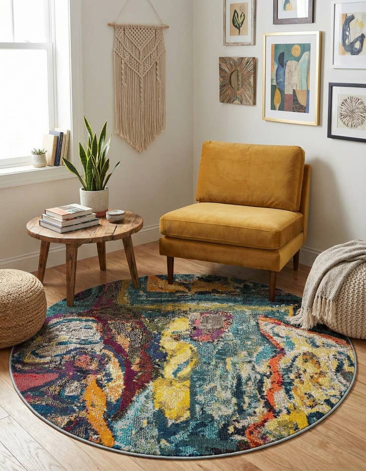 Detail image of 4' x 4'  Washable Haerfest Round Rug