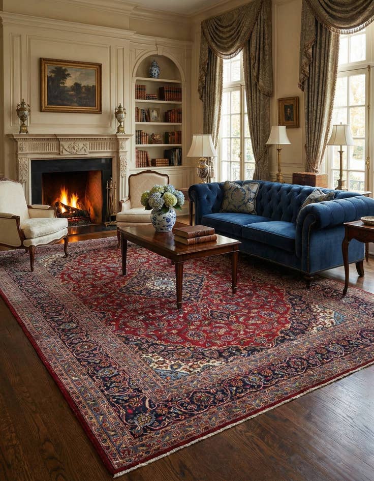 Detail image of 9' 6 x 13' 6  Hand Knotted Kashan Persian Wool Rug