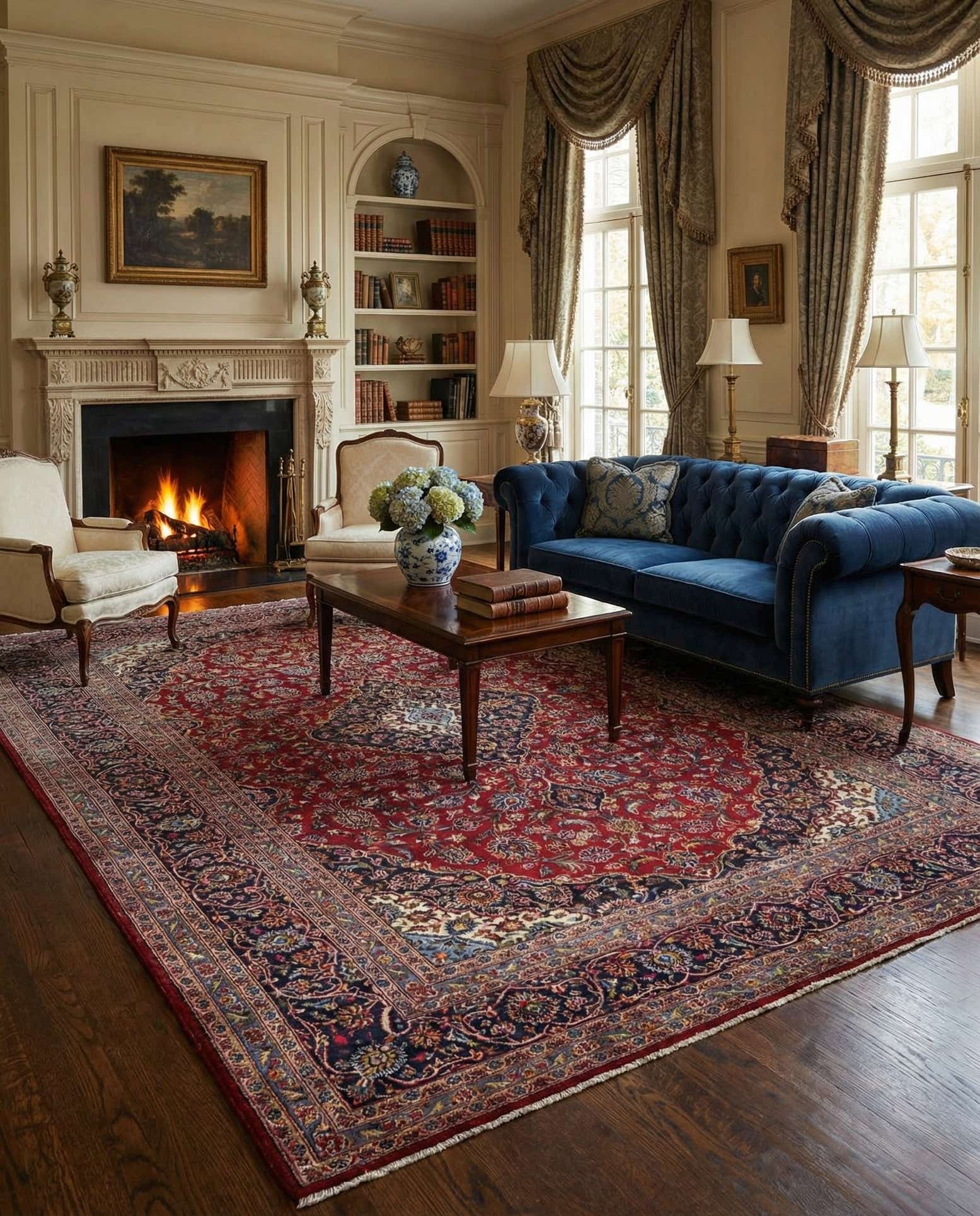 9' 6 x 13' 6 Hand Knotted Kashan Persian Wool Rug