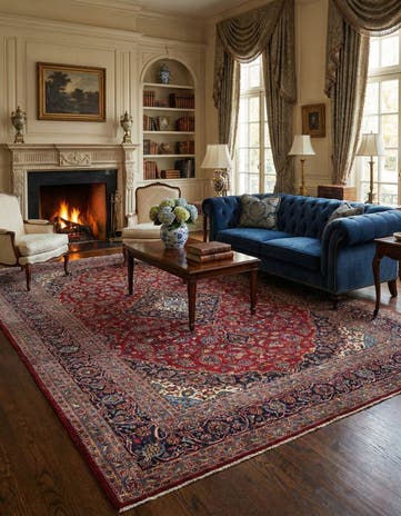 9' 6 x 13' 6 Hand Knotted Kashan Persian Wool Rug