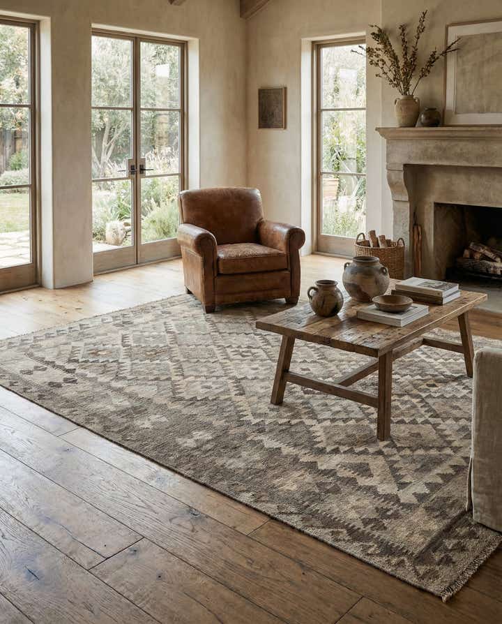 5' x 6' 9 Hand Woven Kilim Maymana Wool Rug