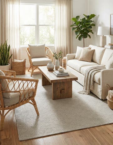 6' 1 x 9' Hand Woven Geo Trellis Flatweave Rug