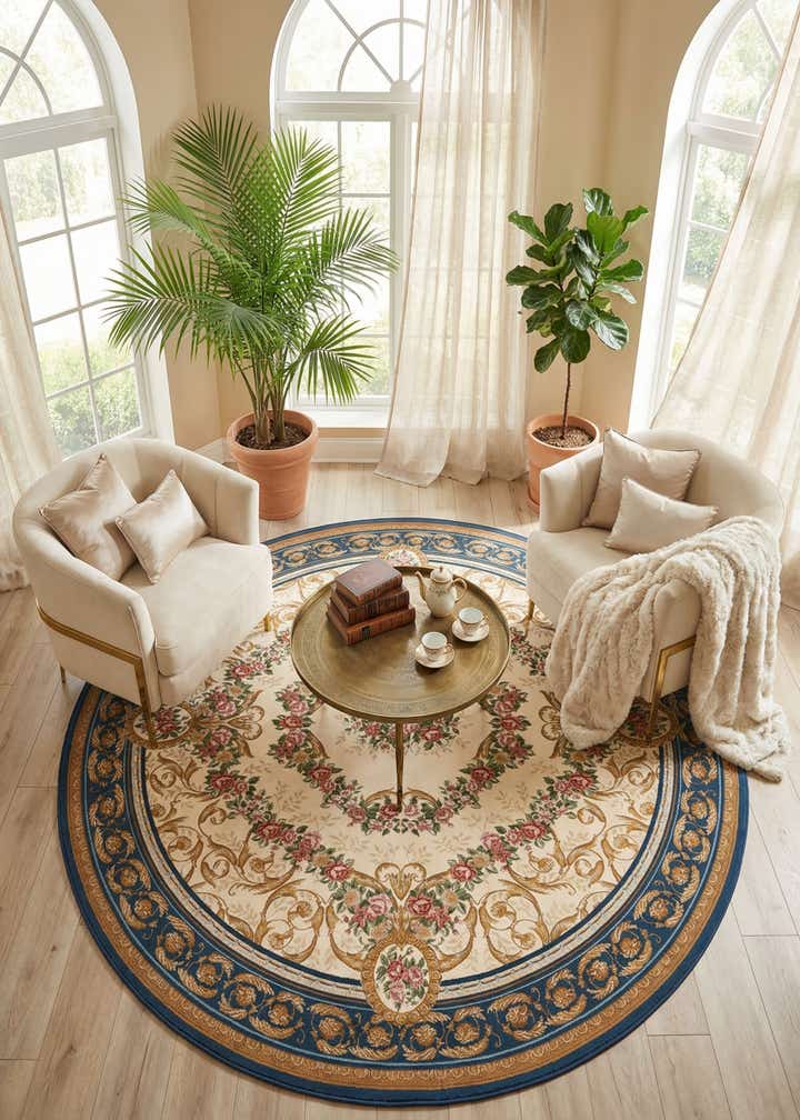 10' x 10' Easy-Clean Traditional Indoor / Outdoor Round Rug