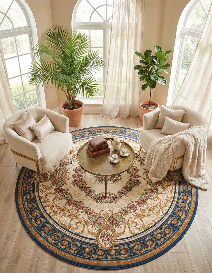 Detail image of 10' x 10' Easy-Clean Traditional Indoor / Outdoor Round Rug