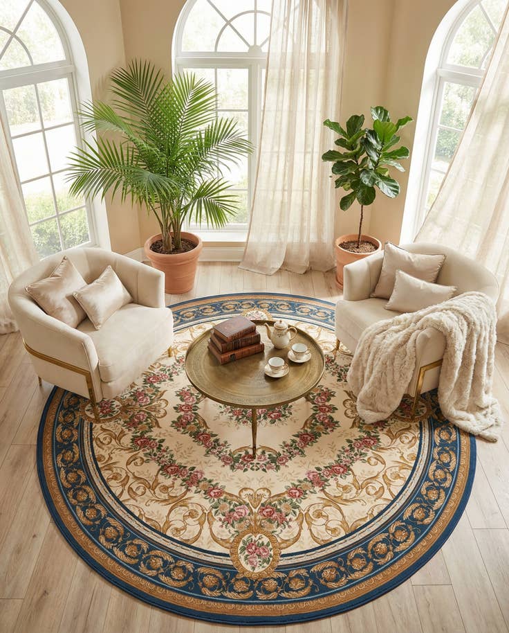 Detail image of 10' x 10' Easy-Clean Traditional Indoor / Outdoor Round Rug