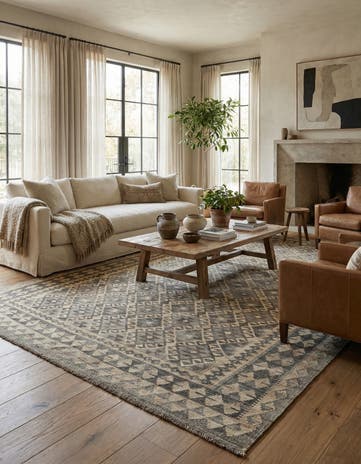 6' 8 x 9' 9 Hand Woven Kilim Maymana Wool Rug