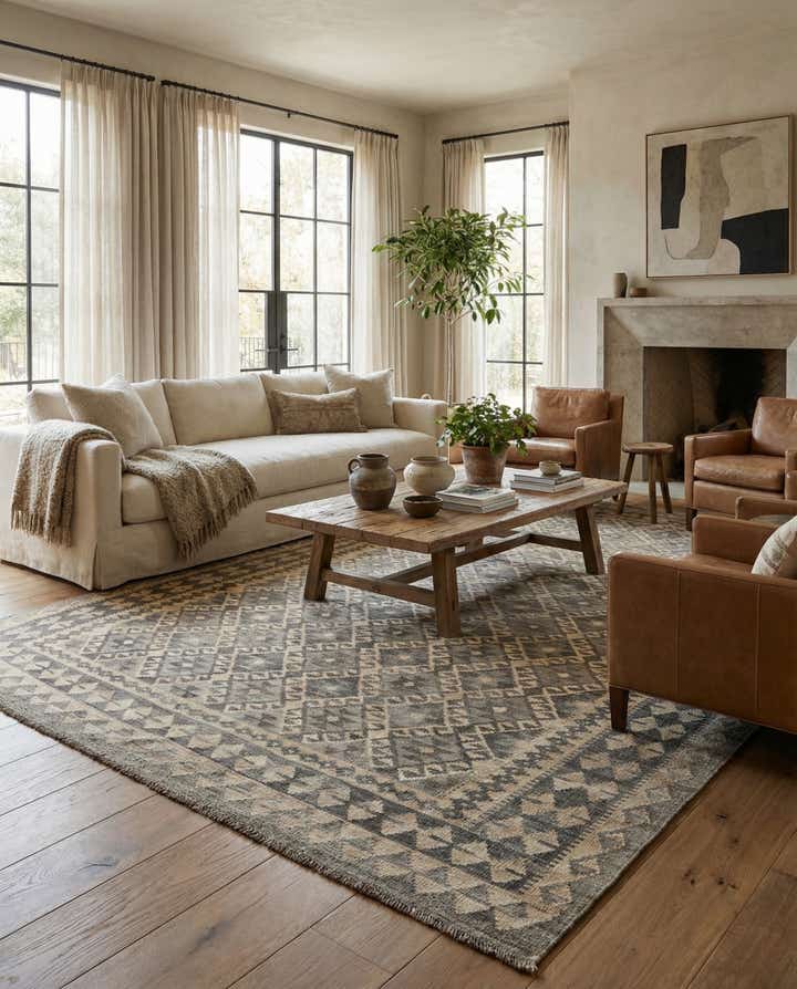 6' 8 x 9' 9 Hand Woven Kilim Maymana Wool Rug