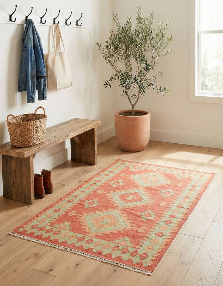 Detail image of 2' 10 x 4' 5  Hand Woven Kilim Waziri Wool Rug