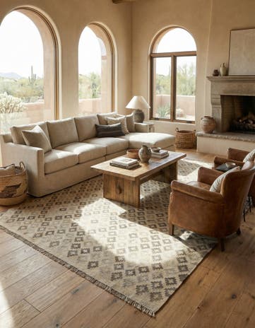 6' 9 x 9' 8 Hand Woven Kilim Maymana Wool Rug