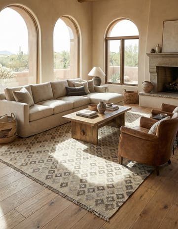 6' 9 x 9' 8 Hand Woven Kilim Maymana Wool Rug
