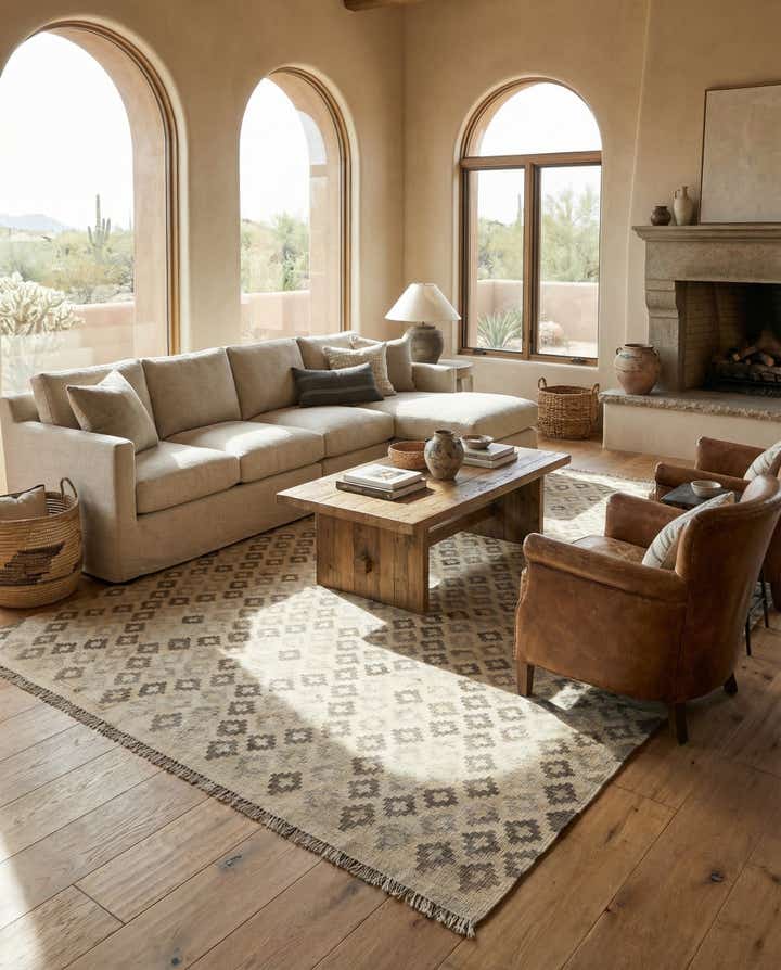 6' 9 x 9' 8 Hand Woven Kilim Maymana Wool Rug