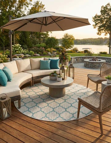 Gray Easy-Clean Lattice Indoor / Outdoor Round Rug