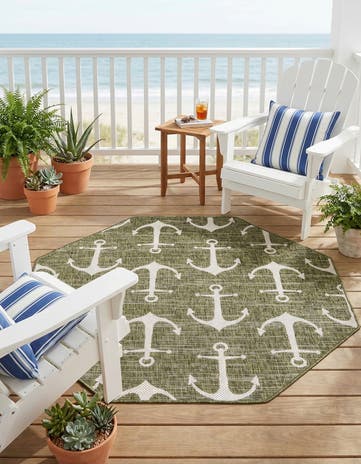 5' 3 x 5' 3 Easy-Clean Coastal Indoor / Outdoor Octagon Rug