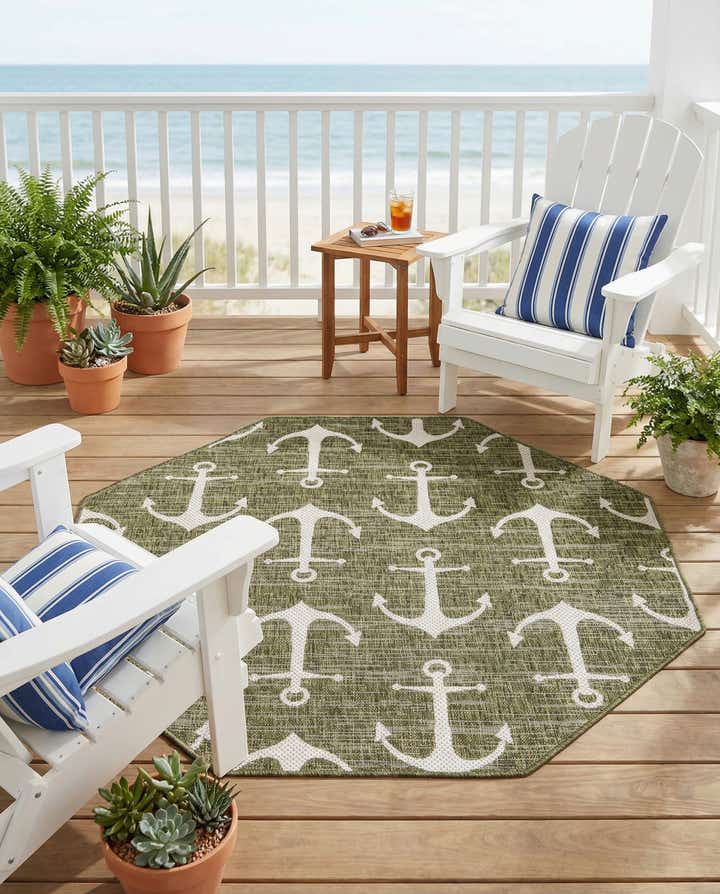 5' 3 x 5' 3 Easy-Clean Coastal Indoor / Outdoor Octagon Rug