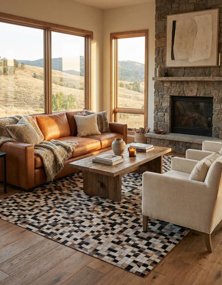 Detail image of  5' 1 x 8' Cowhide Leather Rug