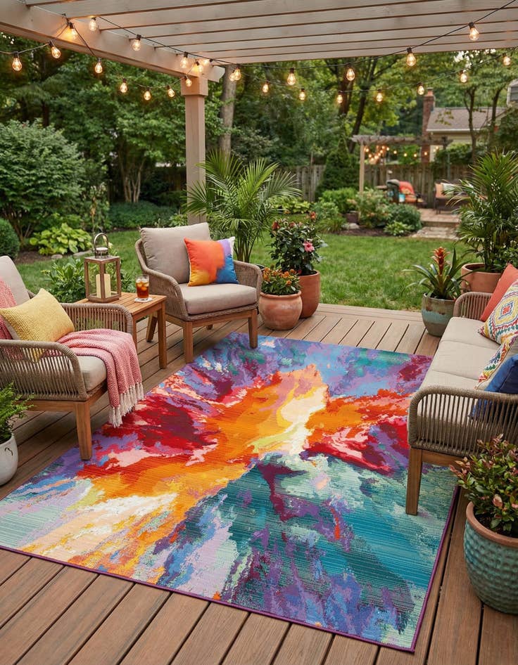 Detail image of 4' x 6'  Washable Modern Indoor / Outdoor Rug