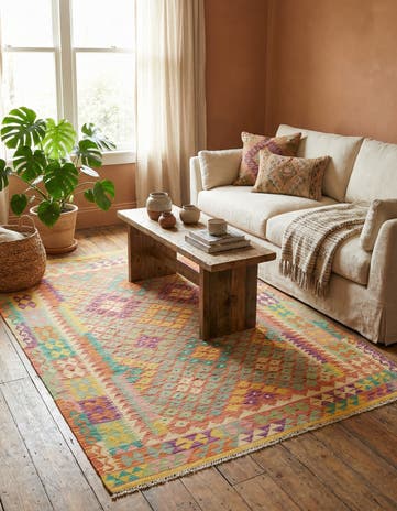 4' 9 x 6' 3 Hand Woven Kilim Maymana Wool Rug