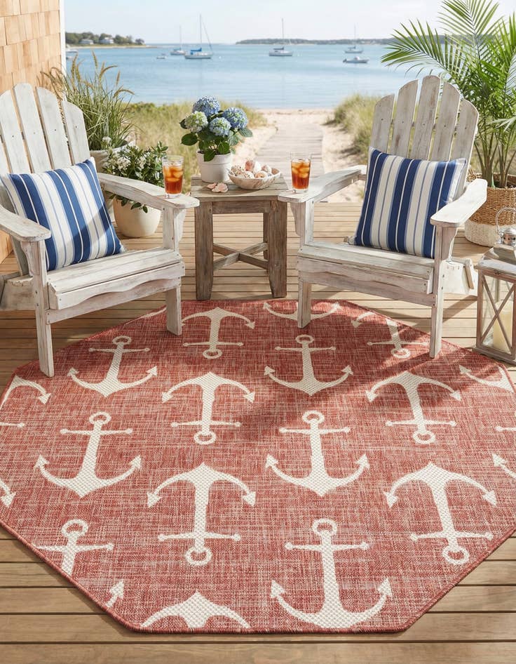 Detail image of 5' 3 x 5' 3  Washable Coastal Indoor / Outdoor Octagon Rug