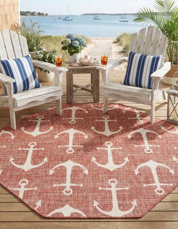 5' 3 x 5' 3 Easy-Clean Coastal Indoor / Outdoor Octagon Rug