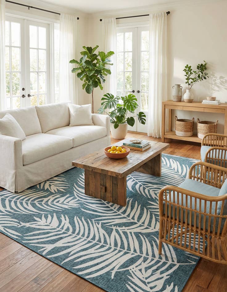 Detail image of 10' x 13'  Washable Botanical Indoor / Outdoor Rug