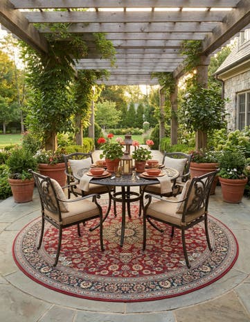 10' x 10' Easy-Clean Traditional Indoor / Outdoor Round Rug
