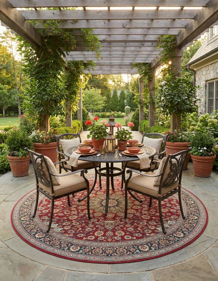 Detail image of 10' x 10'  Washable Traditional Indoor / Outdoor Round Rug