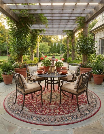 10' x 10' Easy-Clean Traditional Indoor / Outdoor Round Rug