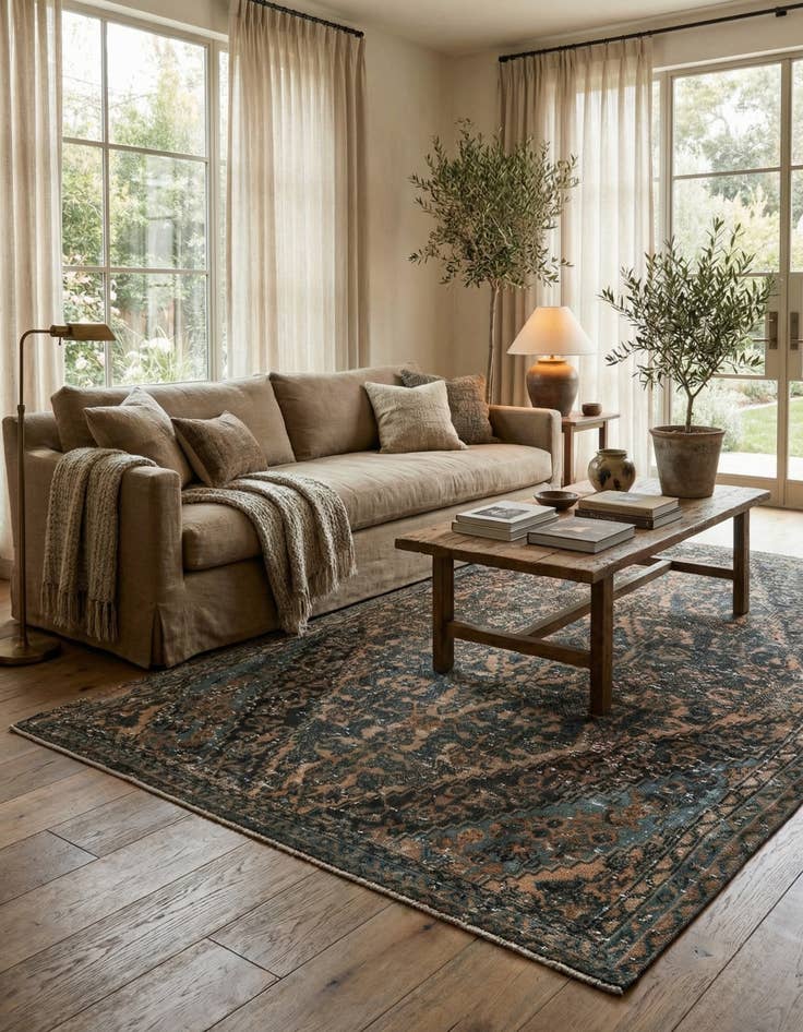 Detail image of  6' 8 x 10'  Hand Knotted Ultra Vintage Persian Wool Rug