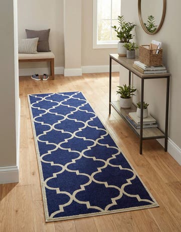 Navy Blue Trellis Runner Rug