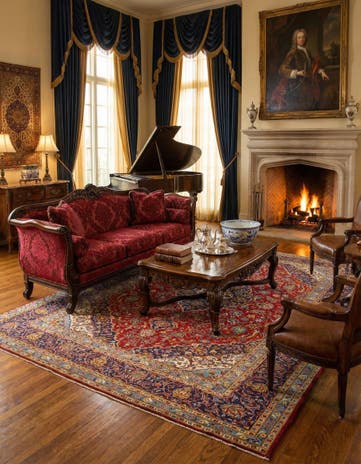 9' 7 x 12' 10 Hand Knotted Kashan Persian Wool Rug