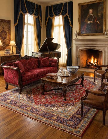 9' 7 x 12' 10 Hand Knotted Kashan Persian Wool Rug