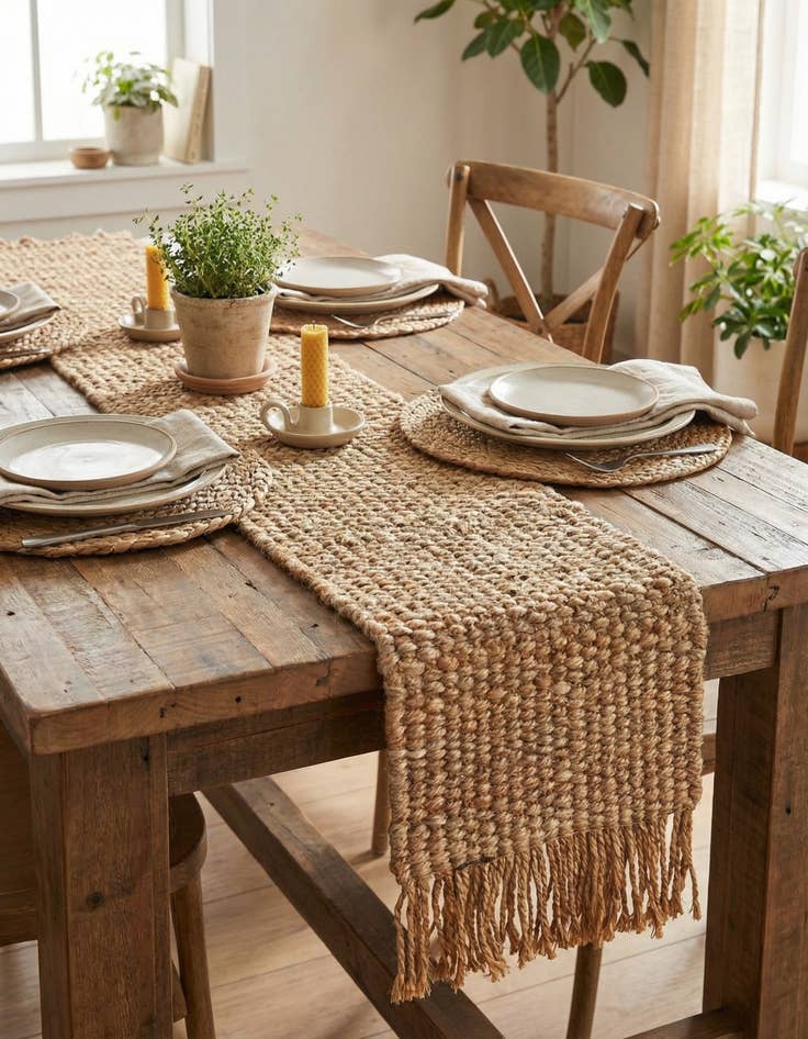 Detail image of  1' 2 x 6' 1  Hand Woven Chunky Jute Table Runner Rug