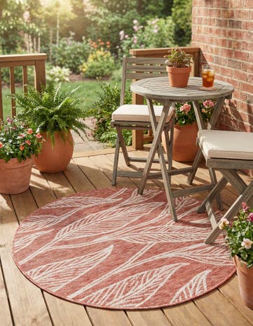 4' x 4' Easy-Clean Botanical Indoor / Outdoor Round Rug