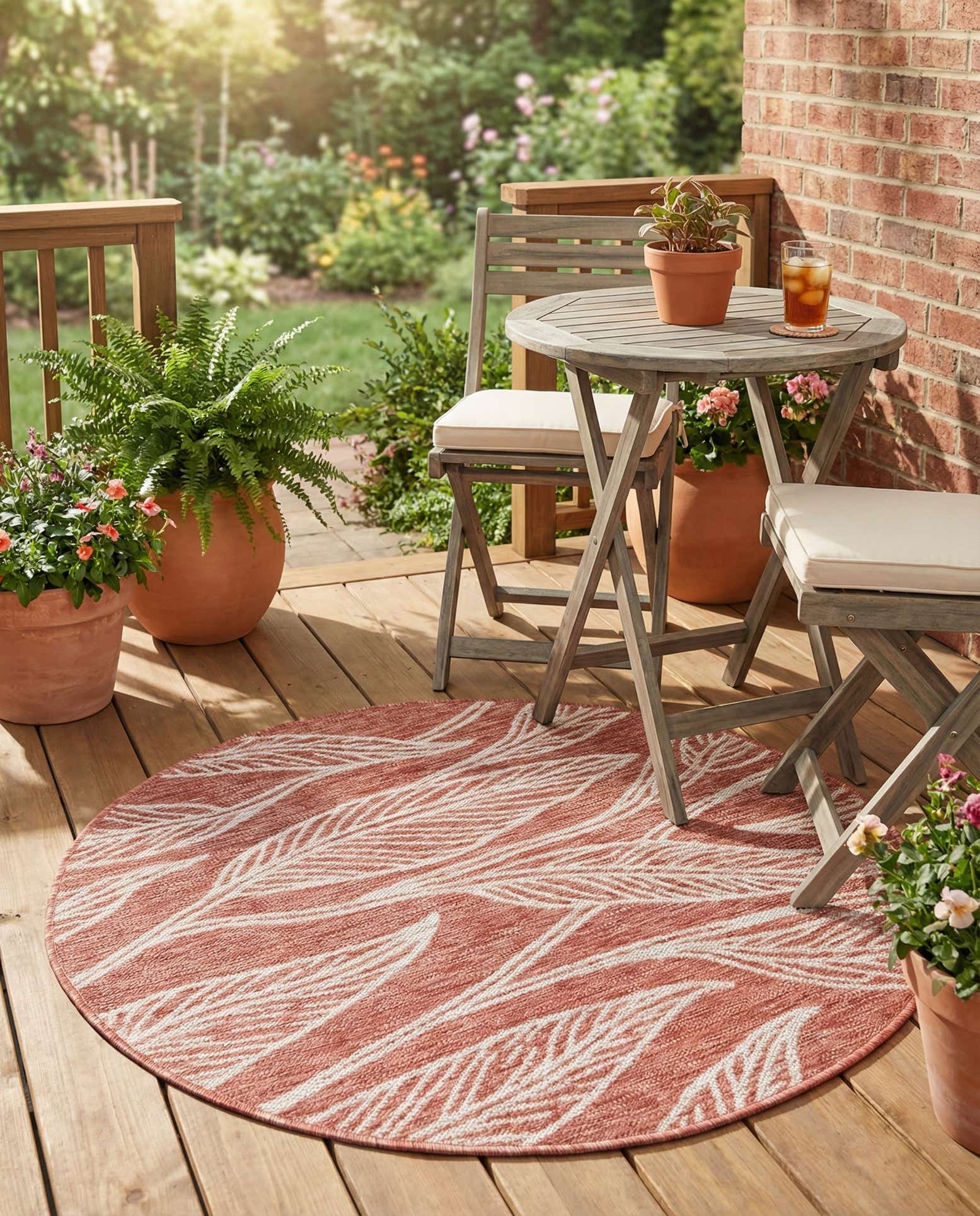 4' x 4' Easy-Clean Botanical Indoor / Outdoor Round Rug