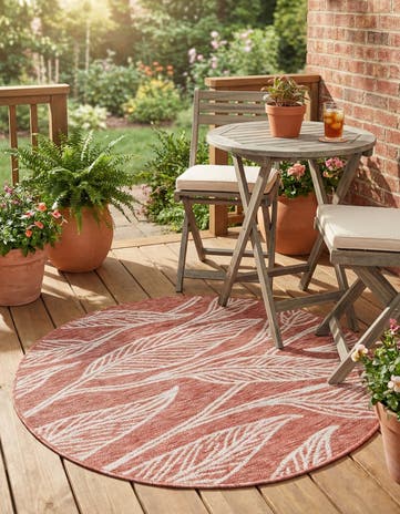 4' x 4' Easy-Clean Botanical Indoor / Outdoor Round Rug