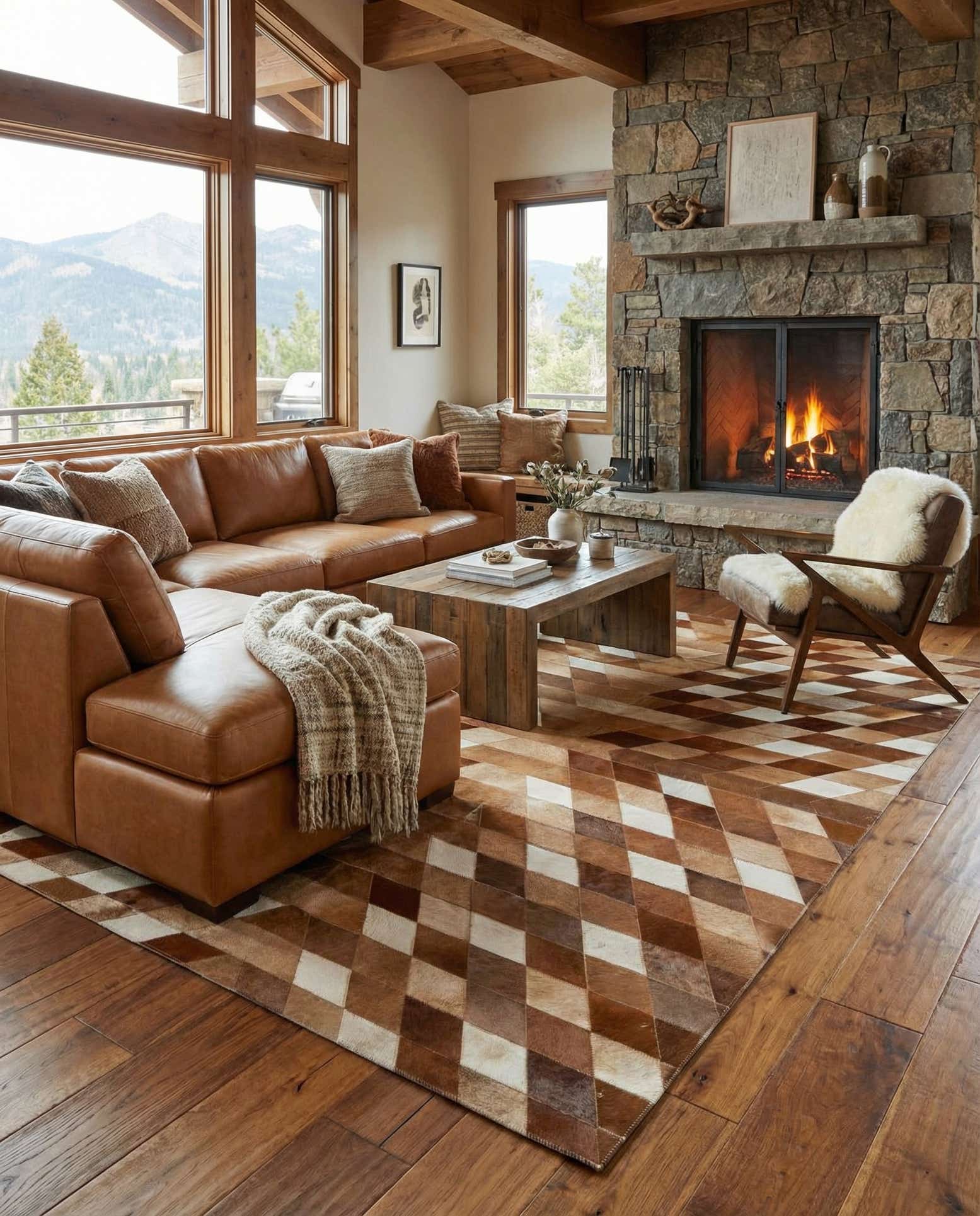 5' x 7' 8 Cowhide Leather Rug