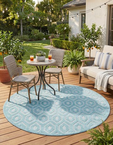 7' x 7' Easy-Clean Trellis Textured Indoor / Outdoor Round Rug