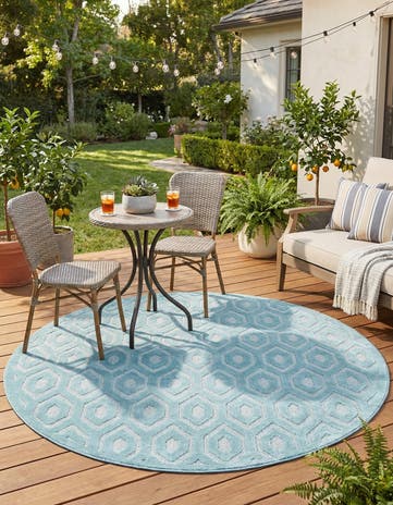 7' x 7' Easy-Clean Trellis Textured Indoor / Outdoor Round Rug