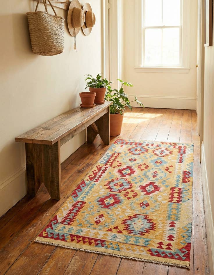 Detail image of 3' 5 x 6' 7  Hand Woven Kilim Maymana Wool Runner Rug